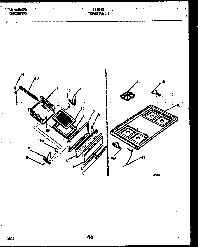 COOKTOP AND BROILER DRAWER PARTS Diagram and Parts List for 30-2552-00-01  Tappan Range