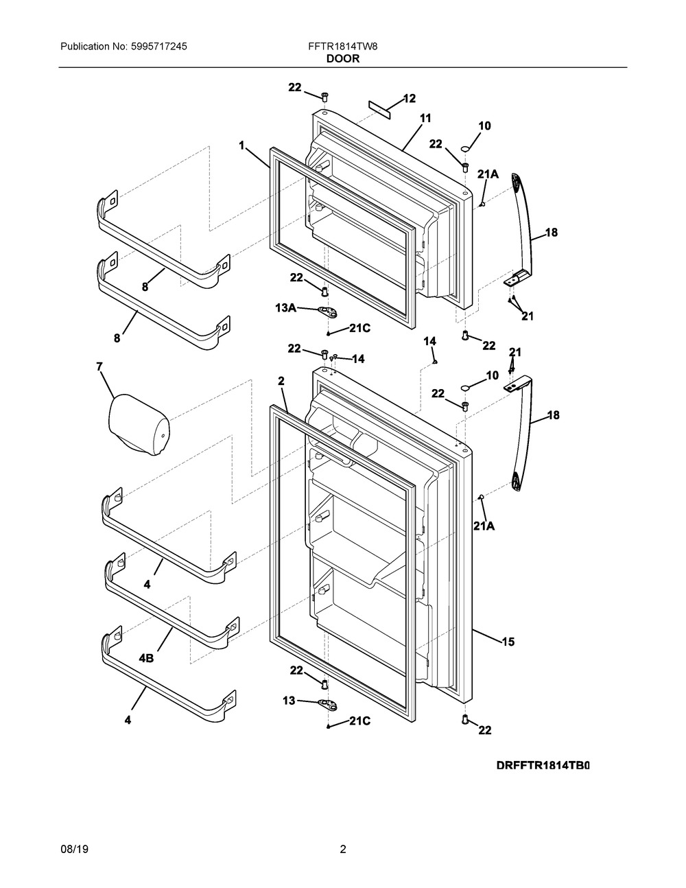 Door Diagram and Parts List for FFTR1814TW8  Frigidaire Refrigerator