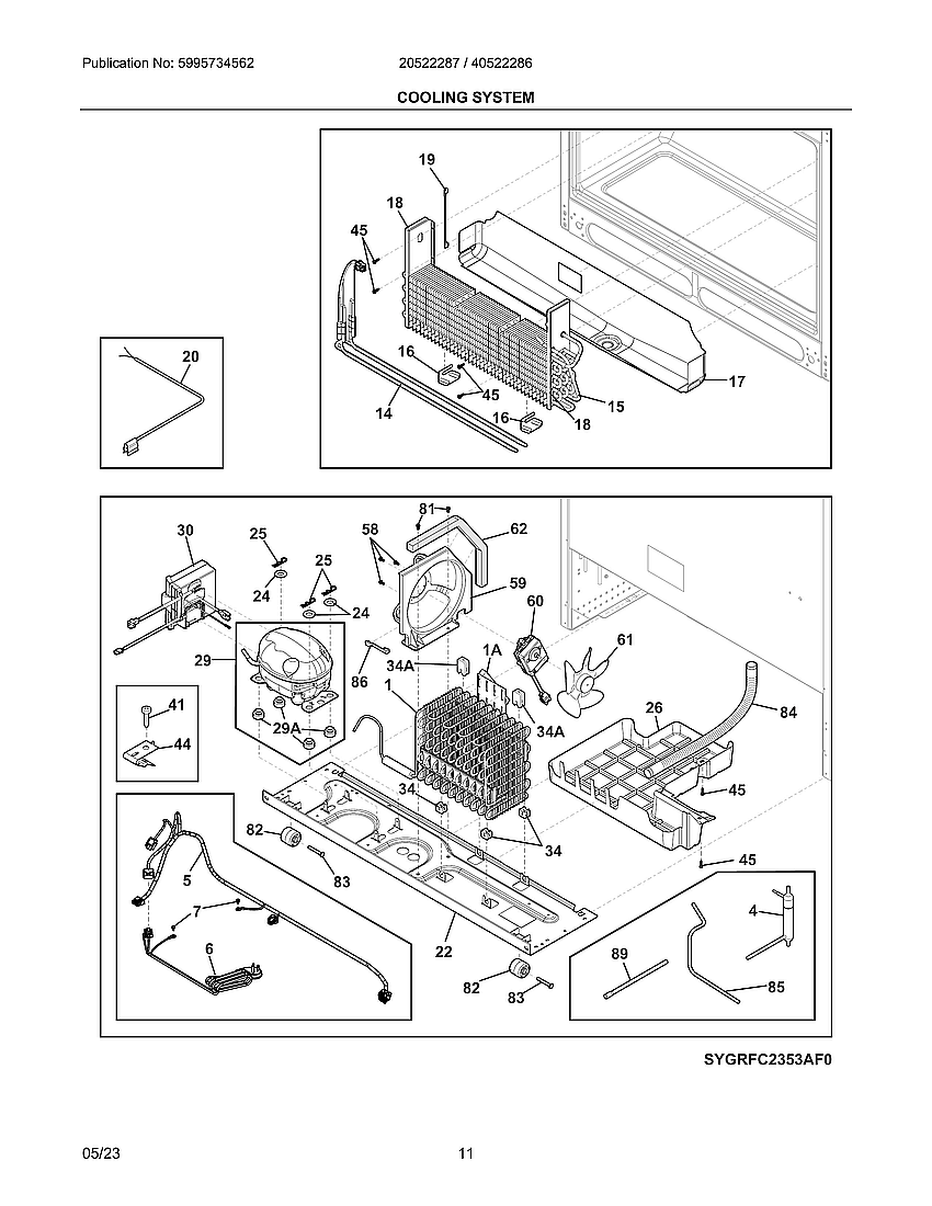 Cooling System Diagram and Parts List for 20522287A  Frigidaire Refrigerator