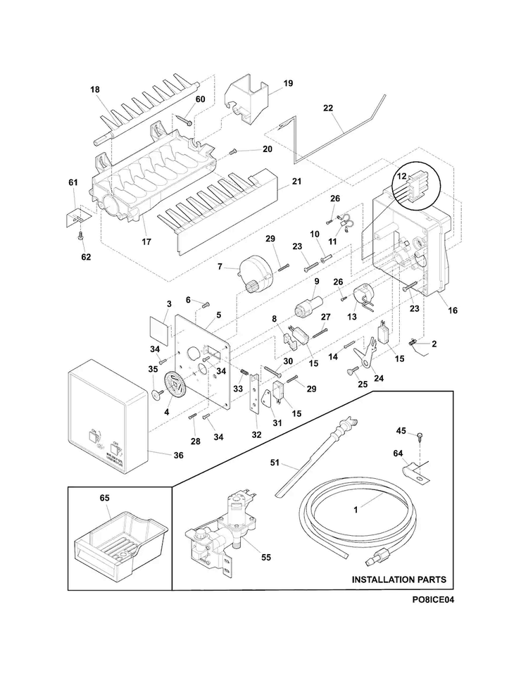 Ice Maker Diagram and Parts List for E32AF85PQSA  Electrolux Freezer