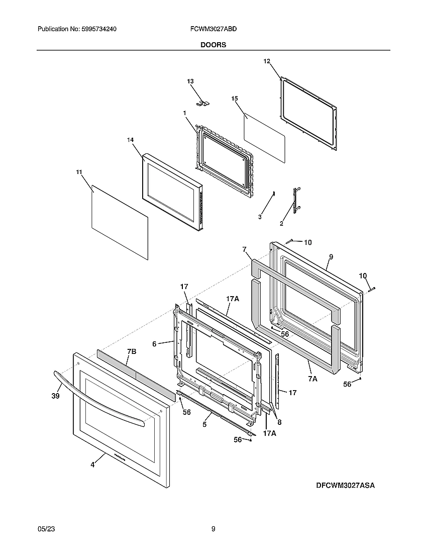 Doors Diagram and Parts List for FCWM3027ABD  Electrolux Microwave Oven Combo