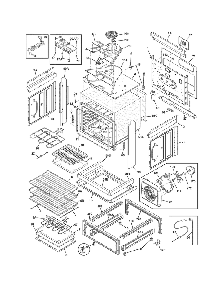 Body Diagram and Parts List for CGES3065PWB  Frigidaire Range