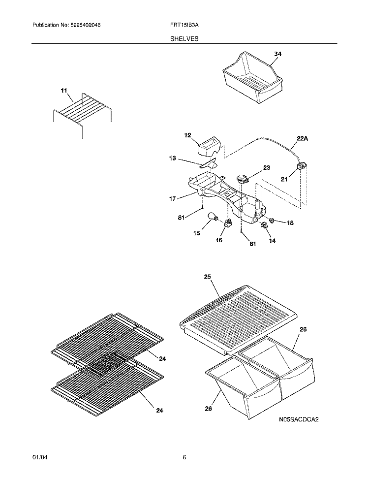 SHELVES Diagram and Parts List for FRT15IB3AZ4  Frigidaire Refrigerator
