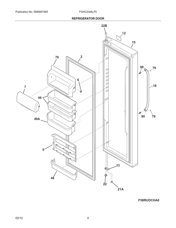 Refrigerator Door Diagram and Parts List for FGHC2345LF5  Frigidaire Refrigerator