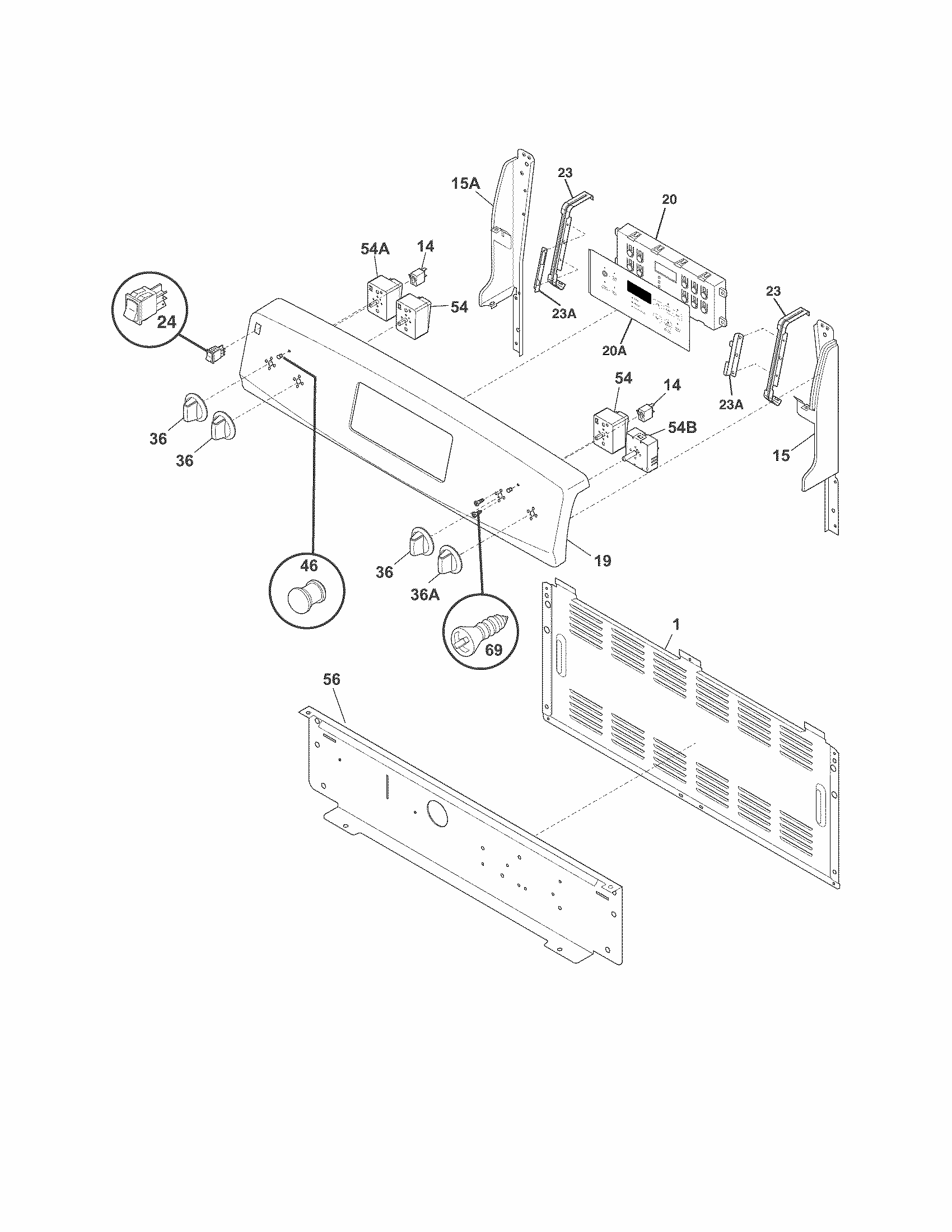 Backguard Diagram and Parts List for 79092204016  Kenmore Range