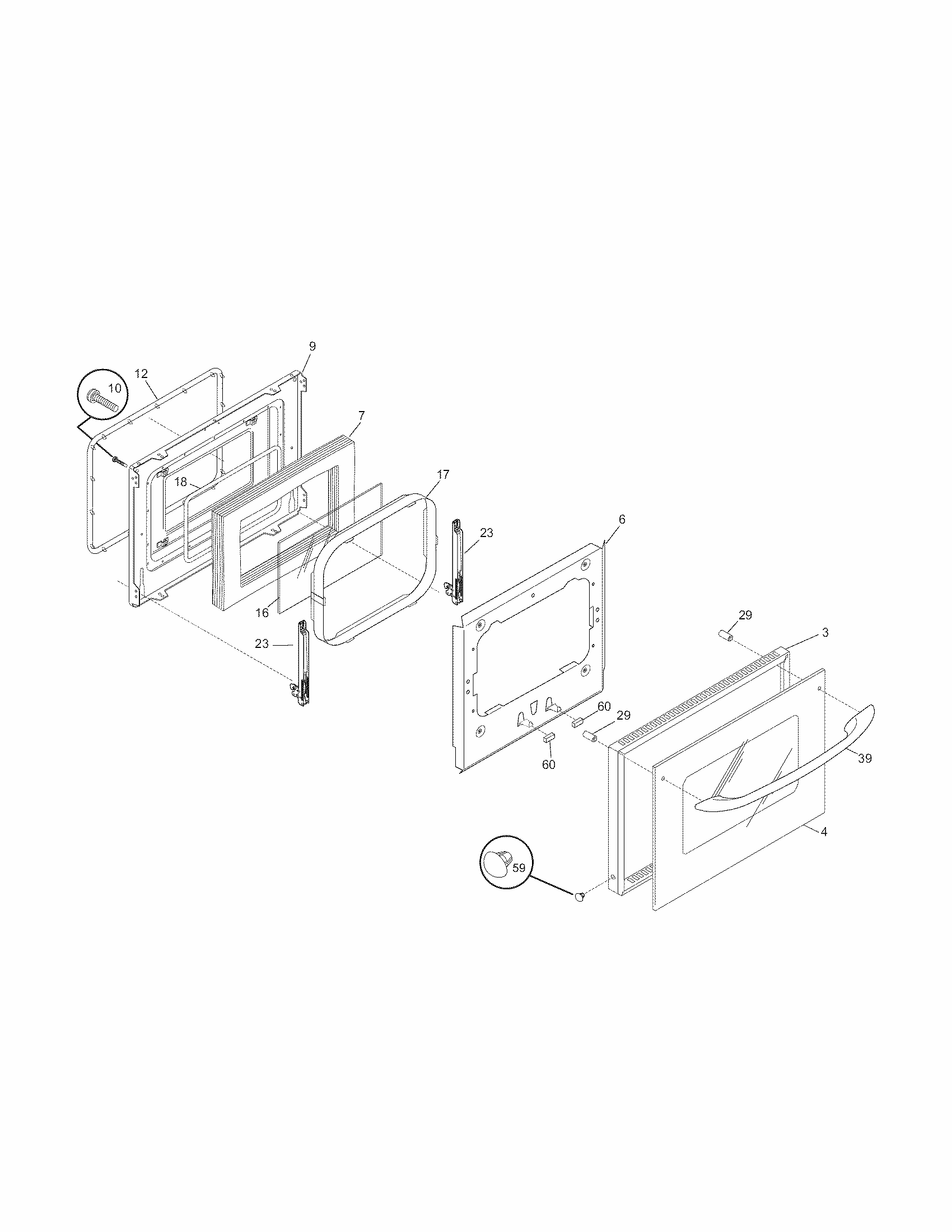 Door Diagram and Parts List for 79040432801  Kenmore Wall Oven