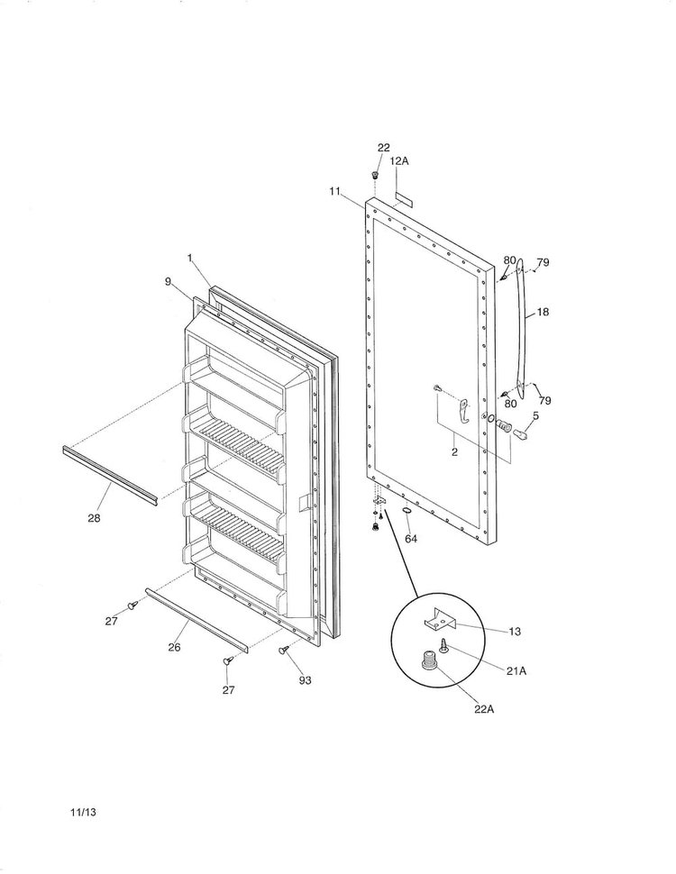Door Diagram and Parts List for 25328732C2  Kenmore Freezer