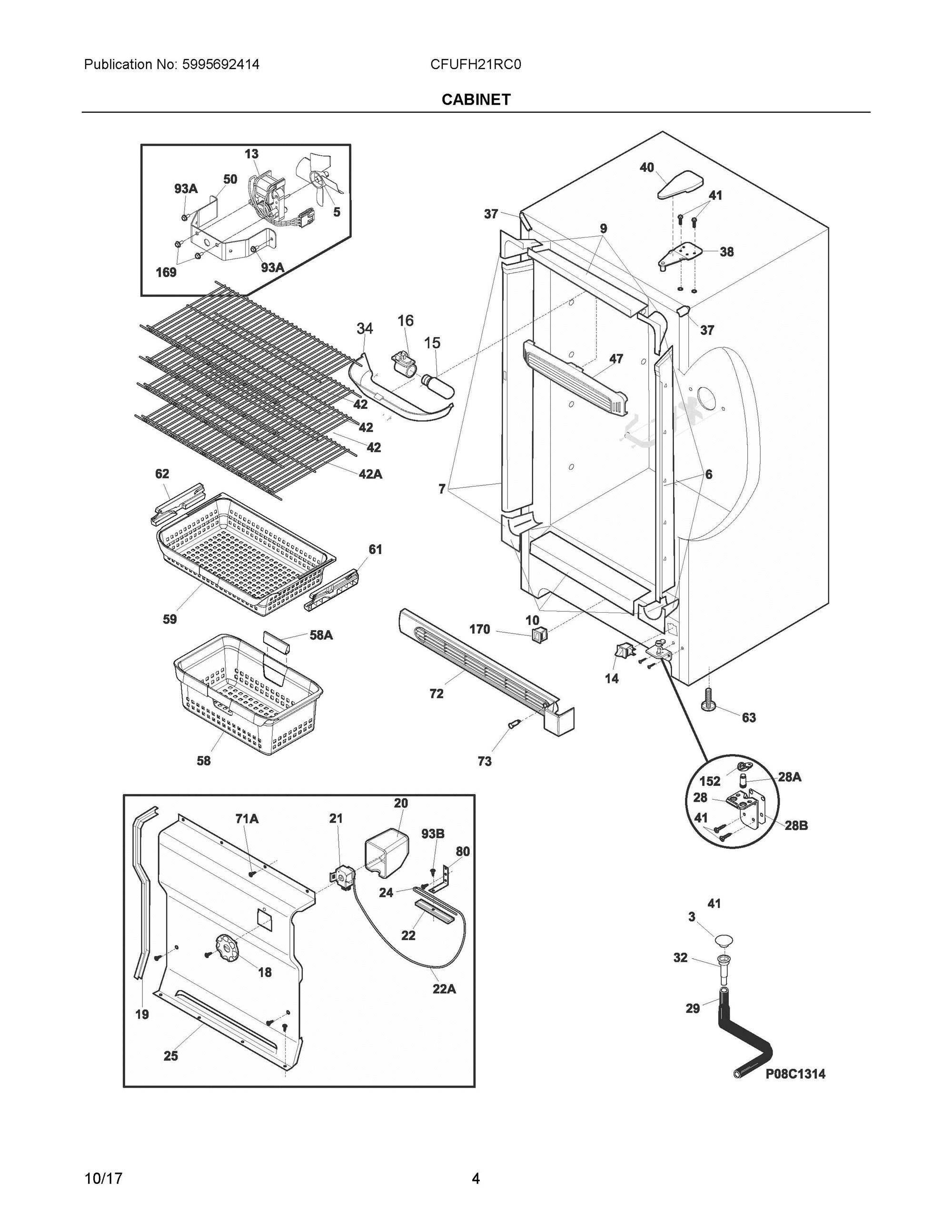 03 - CABINET Diagram and Parts List for CFUFH21RC0  Frigidaire Freezer