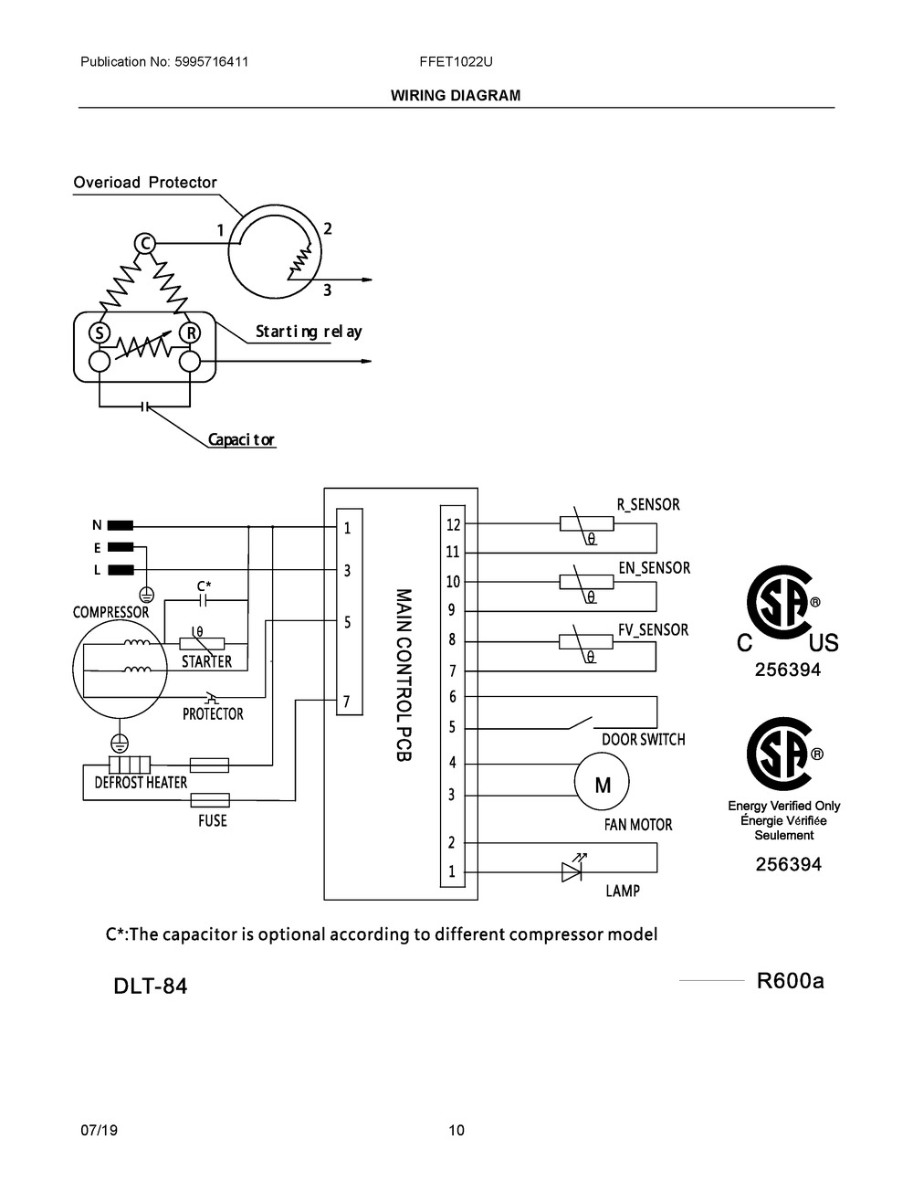 Wiring Diagram Diagram and Parts List for FFET1022UV  Frigidaire Refrigerator