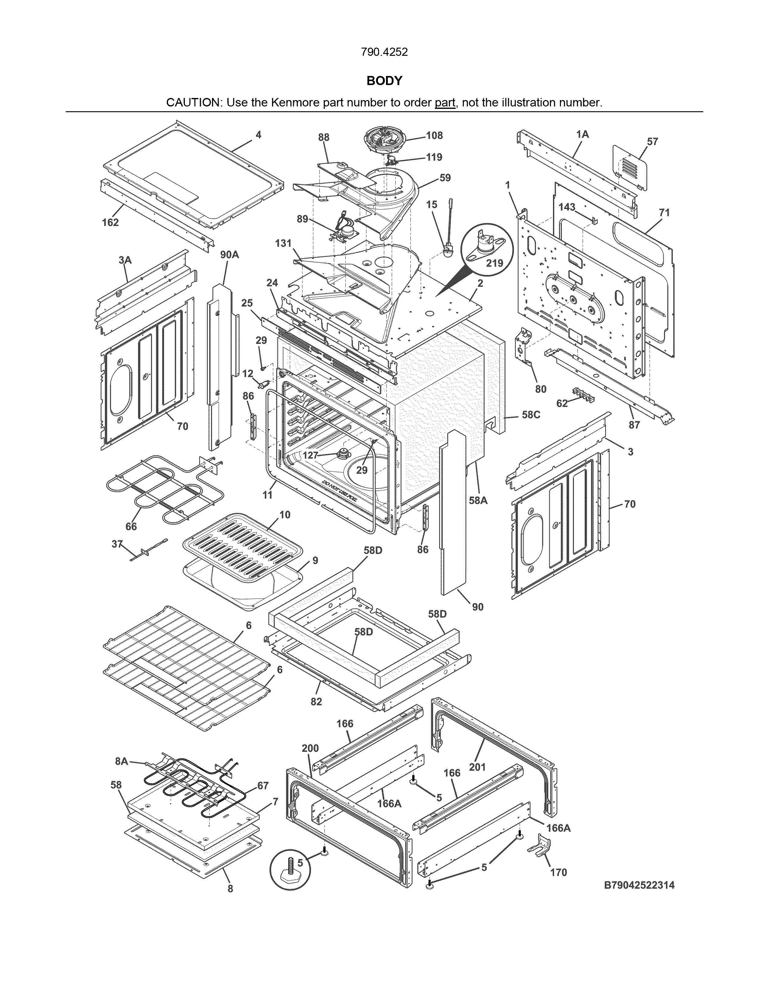 Body Diagram and Parts List for 79042529317  Kenmore Range