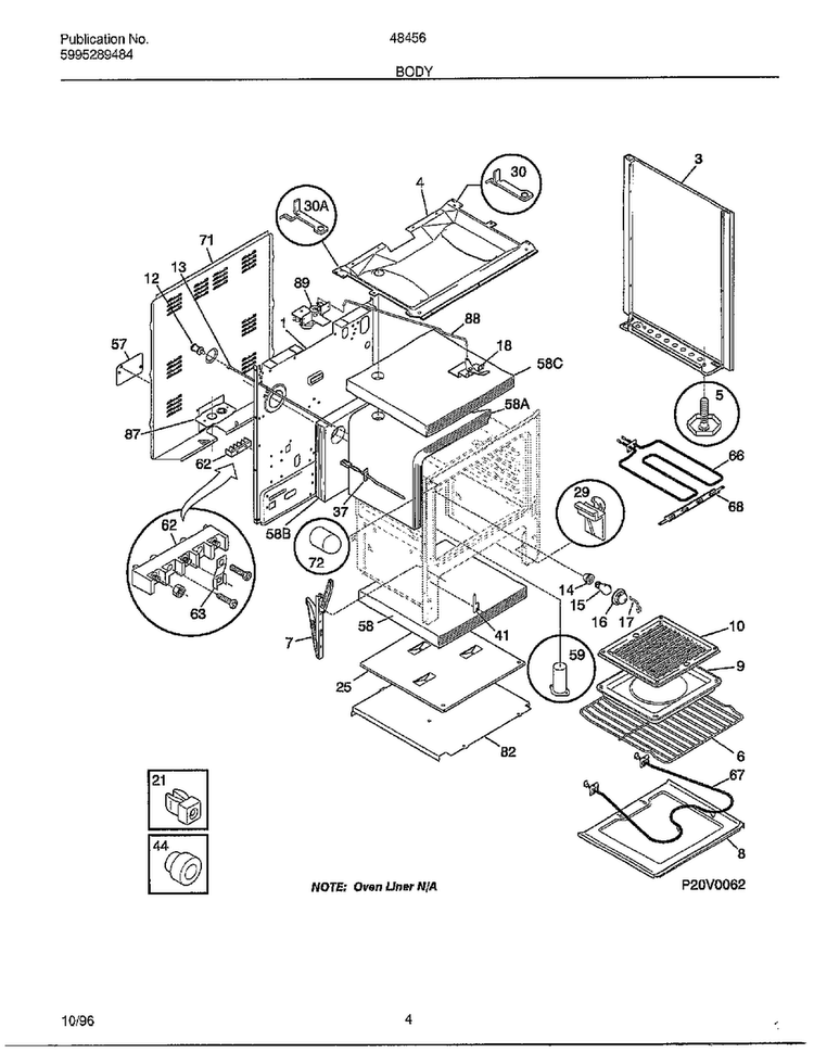 Body Diagram and Parts List for 484567B  Frigidaire Range
