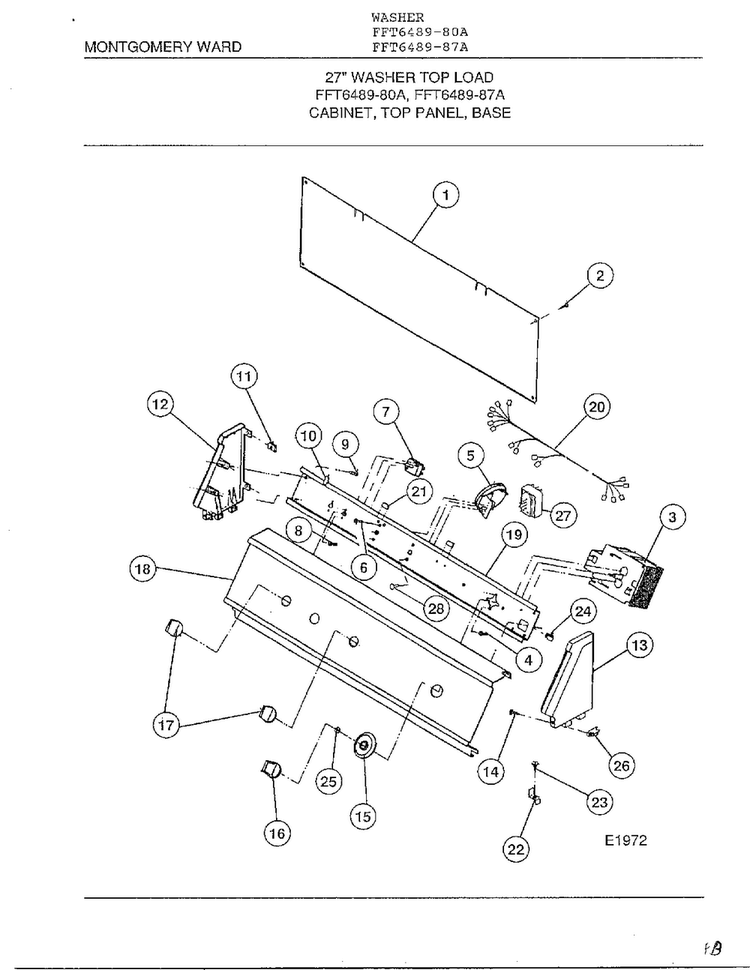 Cabinet, Top Panel, Base Diagram and Parts List for 6489-80A  Frigidaire Washer