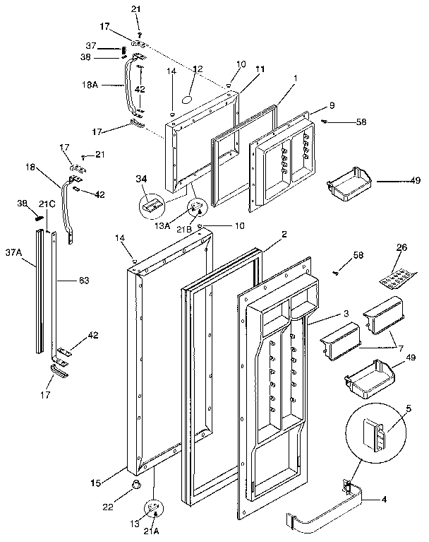 Door Diagram and Parts List for FRT22RHAW0 Z0 Frigidaire Refrigerator