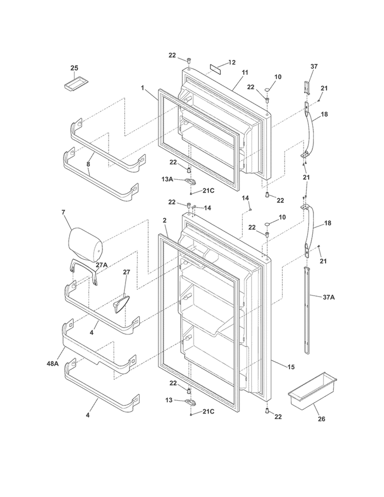Doors Diagram and Parts List for MRTN23V6MW4  Uni Refrigerator