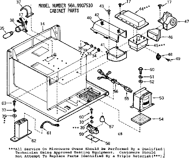 Cabinet Parts Diagram and Parts List for 5649907510  Kenmore Microwave