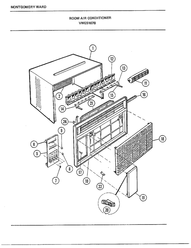 Room Air Conditioner Diagram and Parts List for 5167B  Frigidaire Air Conditioner