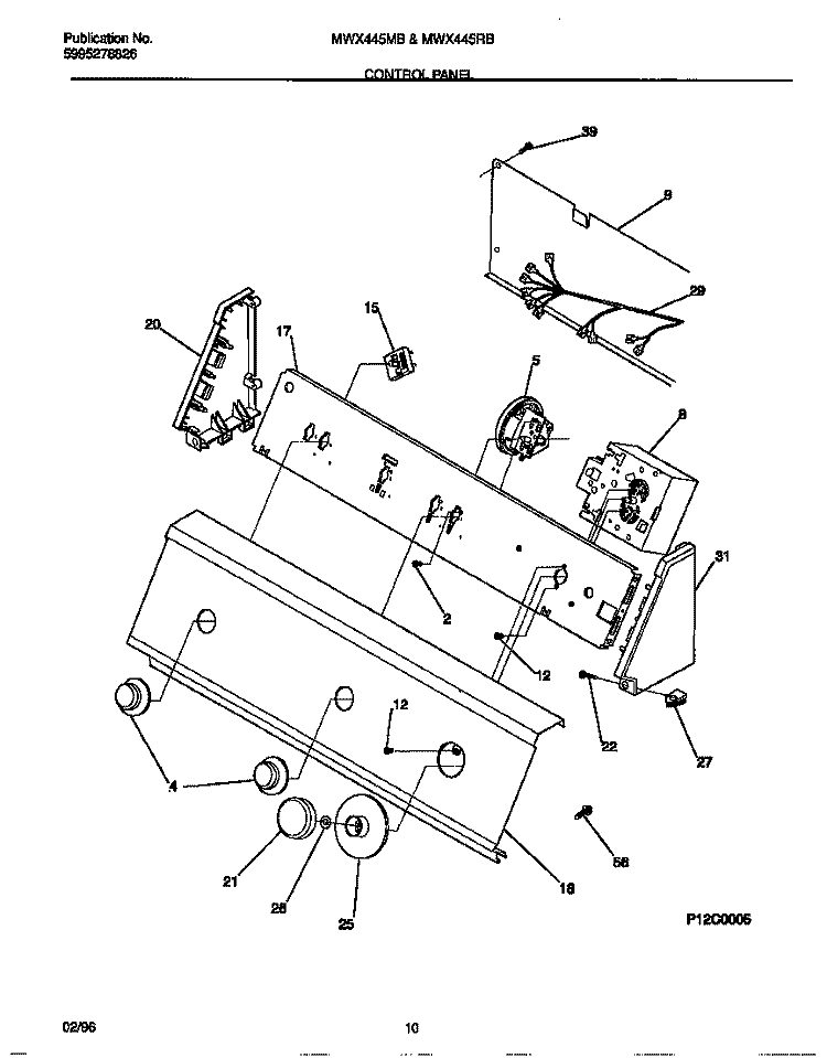 CONTROL PANEL Diagram and Parts List for MWX445RBW4  Frigidaire Washer