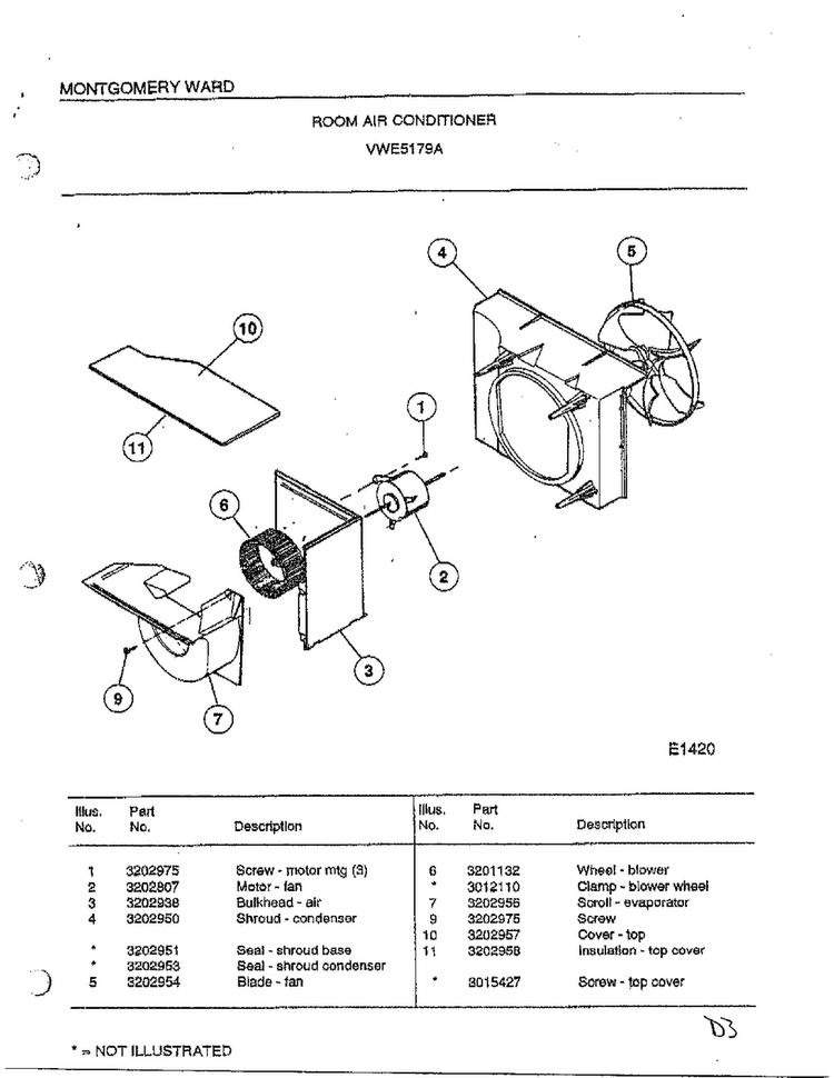 Room Air Conditioner Page 3 Diagram and Parts List for 5179A  Frigidaire Air Conditioner