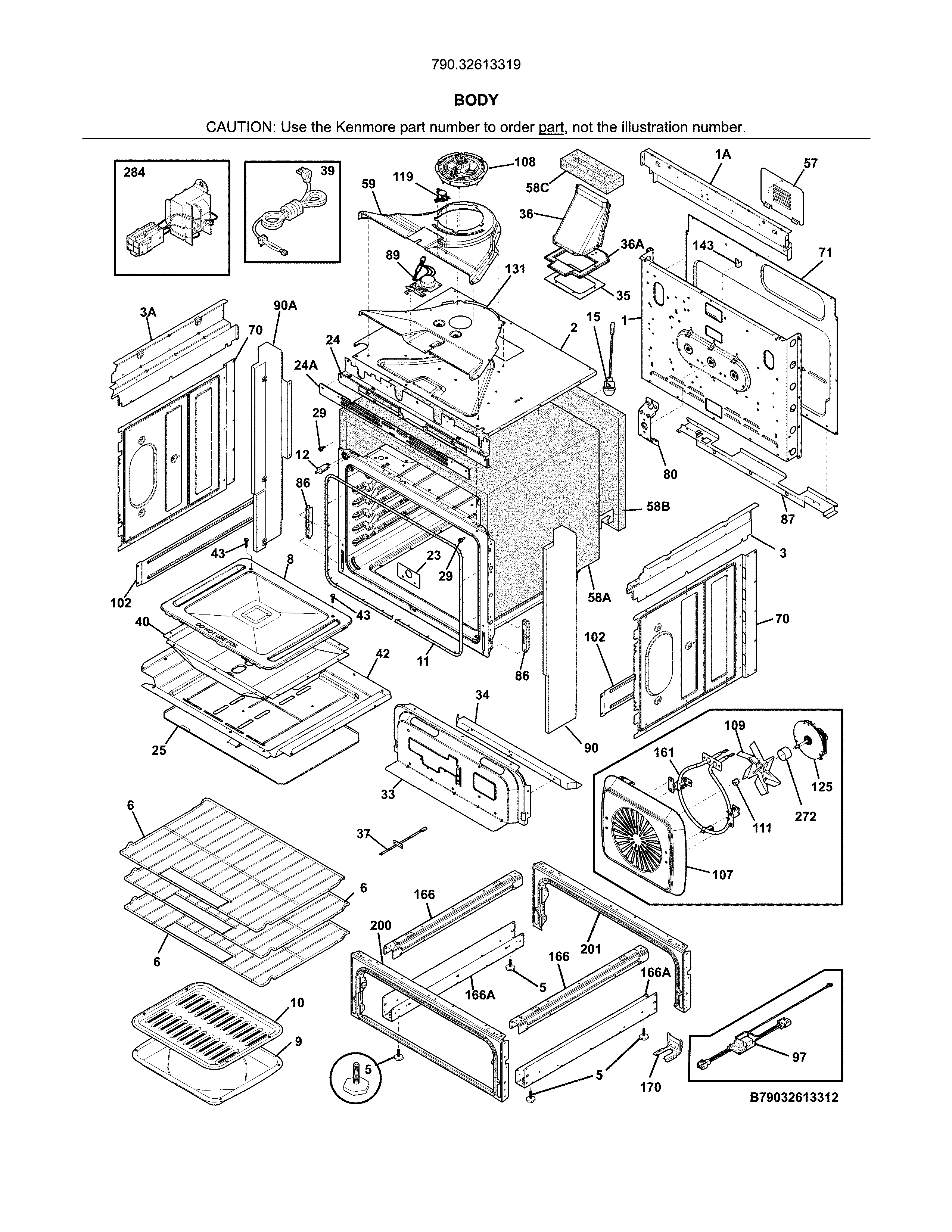 Body Diagram and Parts List for 79032613319  Kenmore Range