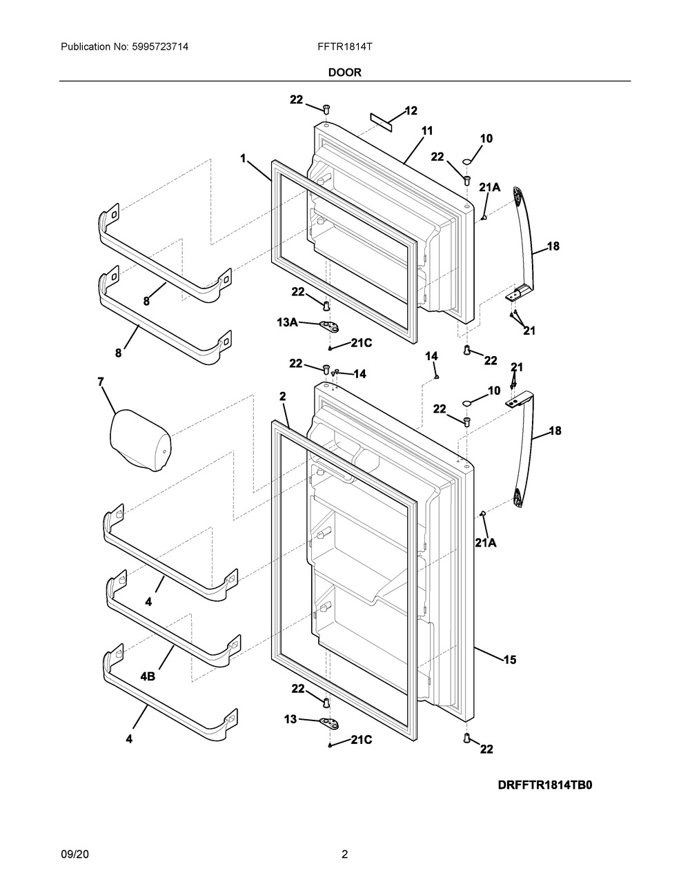 Door Diagram and Parts List for FFTR1814TWG  Frigidaire Refrigerator