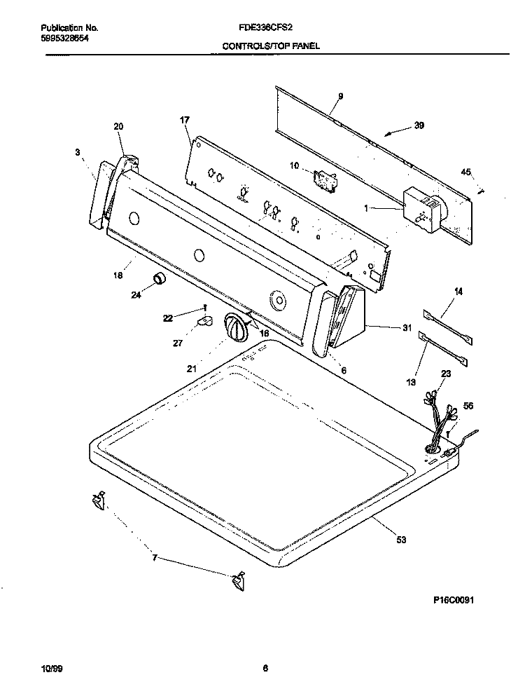 P16C0091 CONTROL PANEL Diagram and Parts List for FDE336CFS2  Frigidaire Dryer