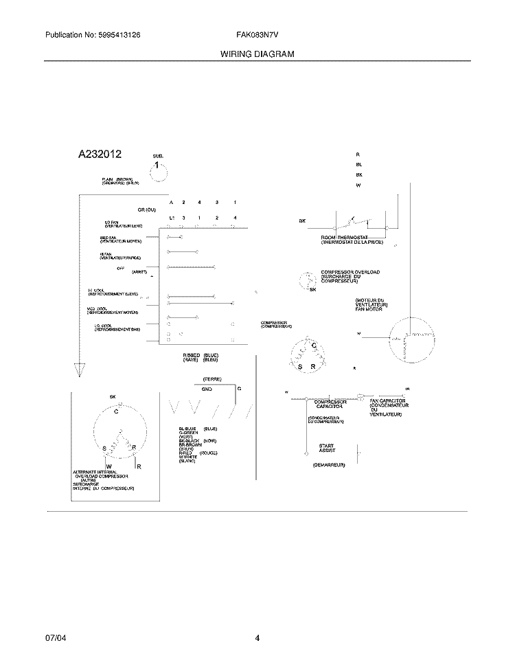 WIRING DIAGRAM Diagram and Parts List for FAK083N7V  Frigidaire Air Conditioner