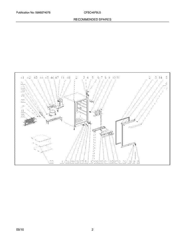 RECOMMENDED SPARE PARTS Diagram and Parts List for CFBC46F5LS  Frigidaire Wine and Beverage Cooler