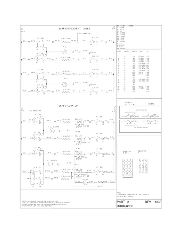 Wiring Diagram Diagram and Parts List for FFED3015PBD  Frigidaire Range