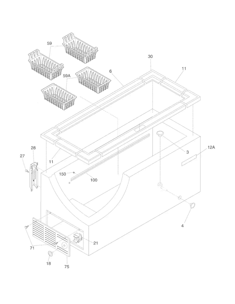 Cabinet Diagram and Parts List for WWFC13M4NW2  Westinghouse Freezer