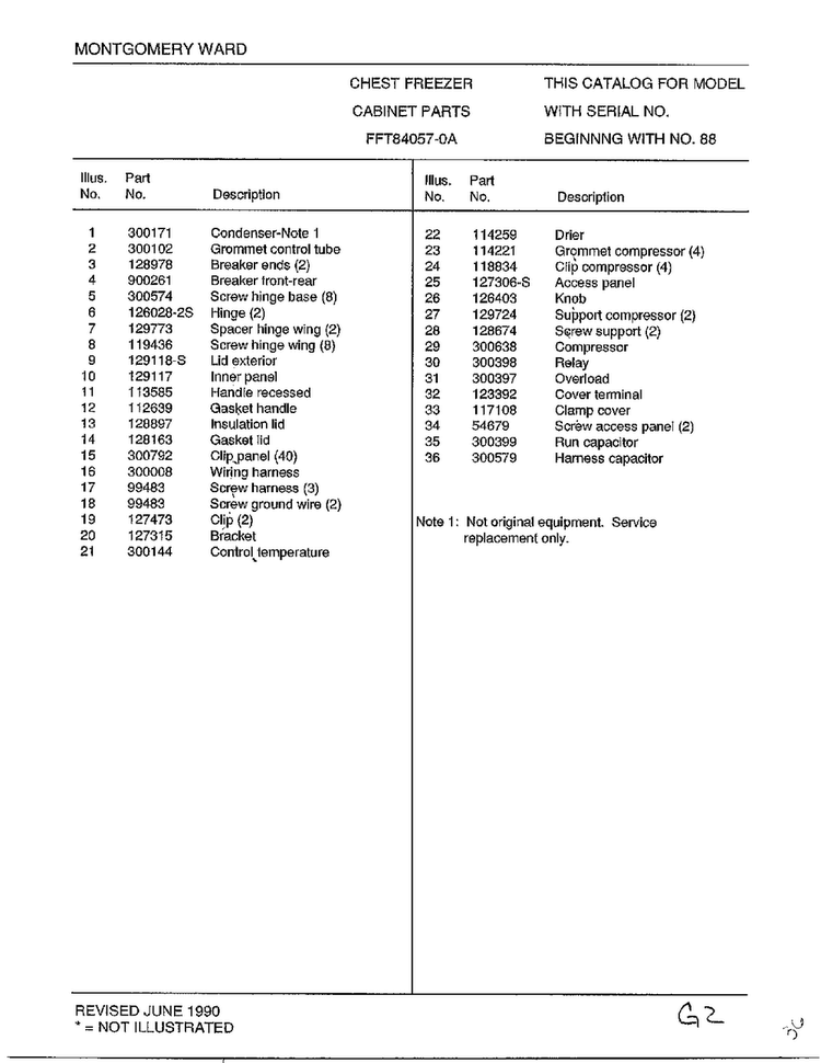 Cabinet Parts Page 2 Diagram and Parts List for 84057A  Frigidaire Freezer