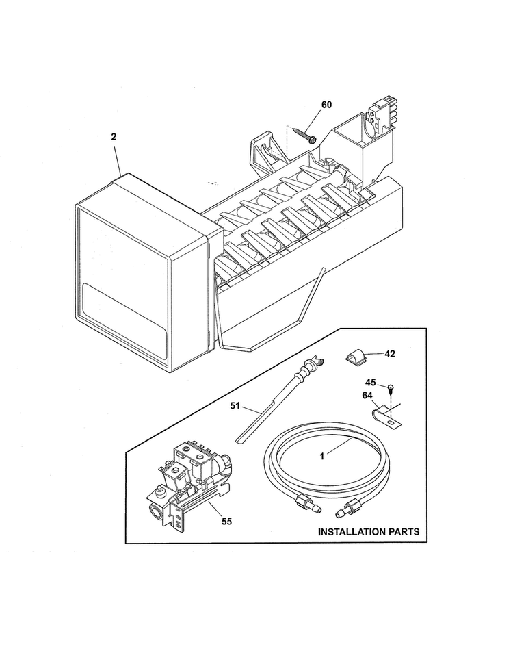 Ice Maker Diagram and Parts List for FFHS2622MSS  Frigidaire Refrigerator