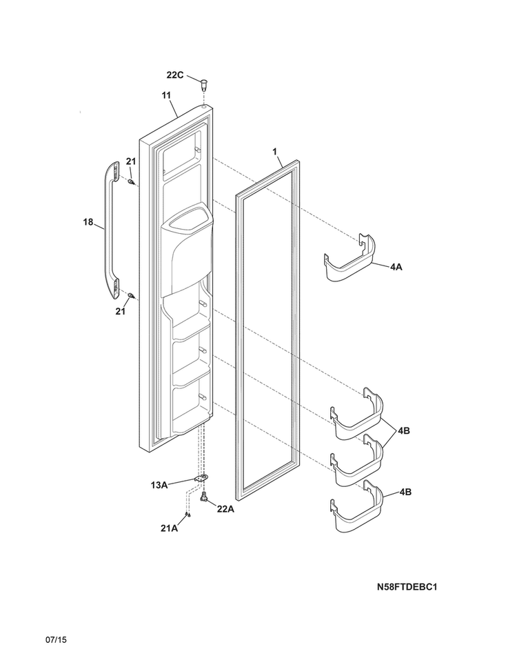 Freezer Door Diagram and Parts List for FFHS2311LWFA  Frigidaire Refrigerator