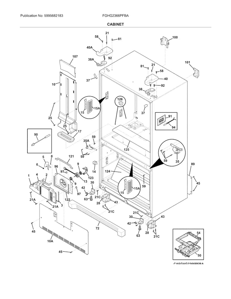 Cabinet Diagram and Parts List for FGHG2366PFBA  Frigidaire Refrigerator