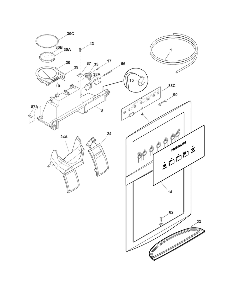 Ice & Water Dispenser Diagram and Parts List for FFHS2322MBC  Frigidaire Refrigerator