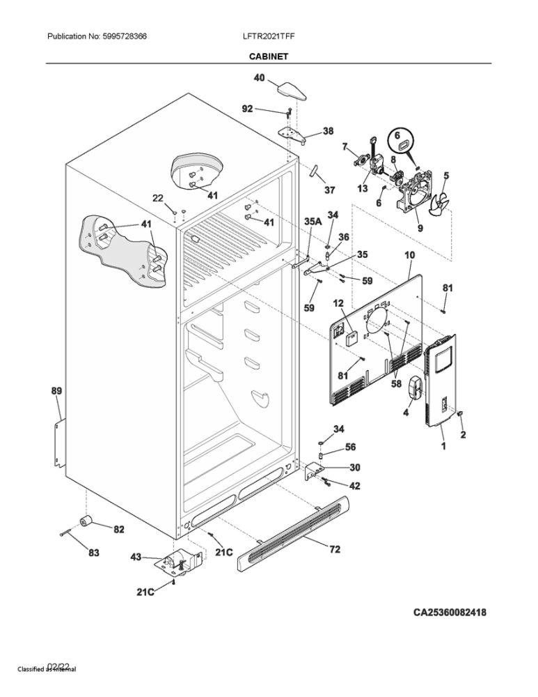 Cabinet Diagram and Parts List for LFTR2021TFF  Frigidaire Refrigerator