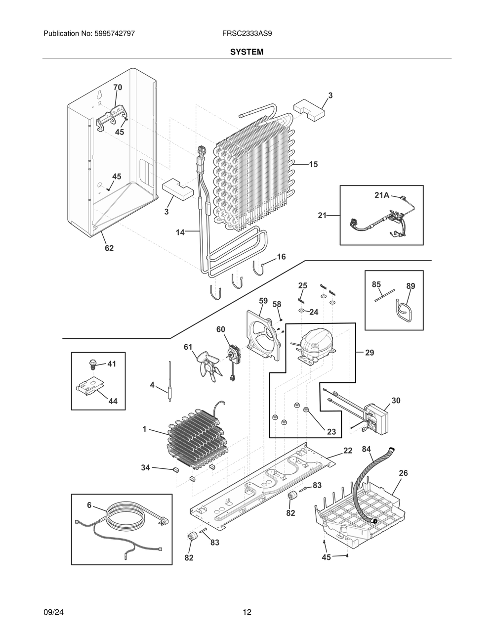 System Diagram and Parts List for FRSC2333AS9  Frigidaire Refrigerator
