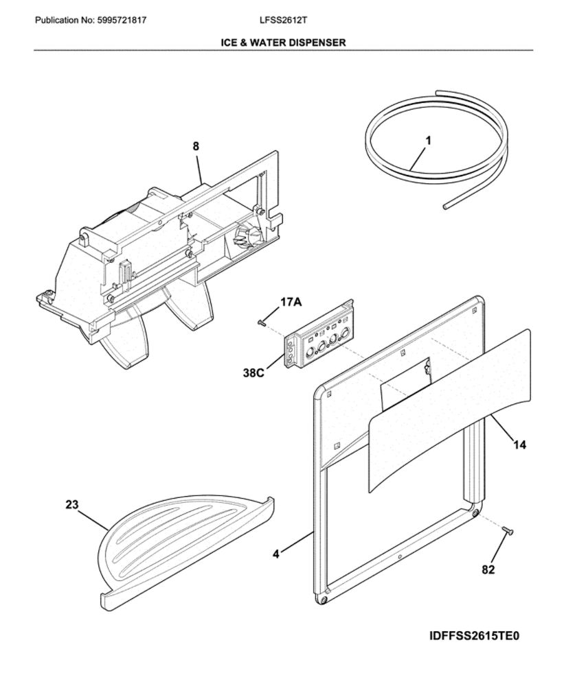Ice And Water Dispenser Diagram and Parts List for LFSS2612TF4  Frigidaire Refrigerator