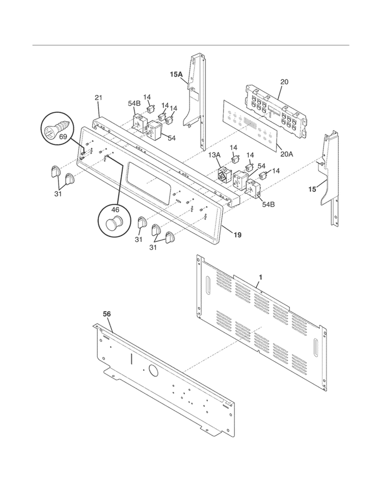 Backguard Diagram and Parts List for CGEF3032MFE  Frigidaire Range
