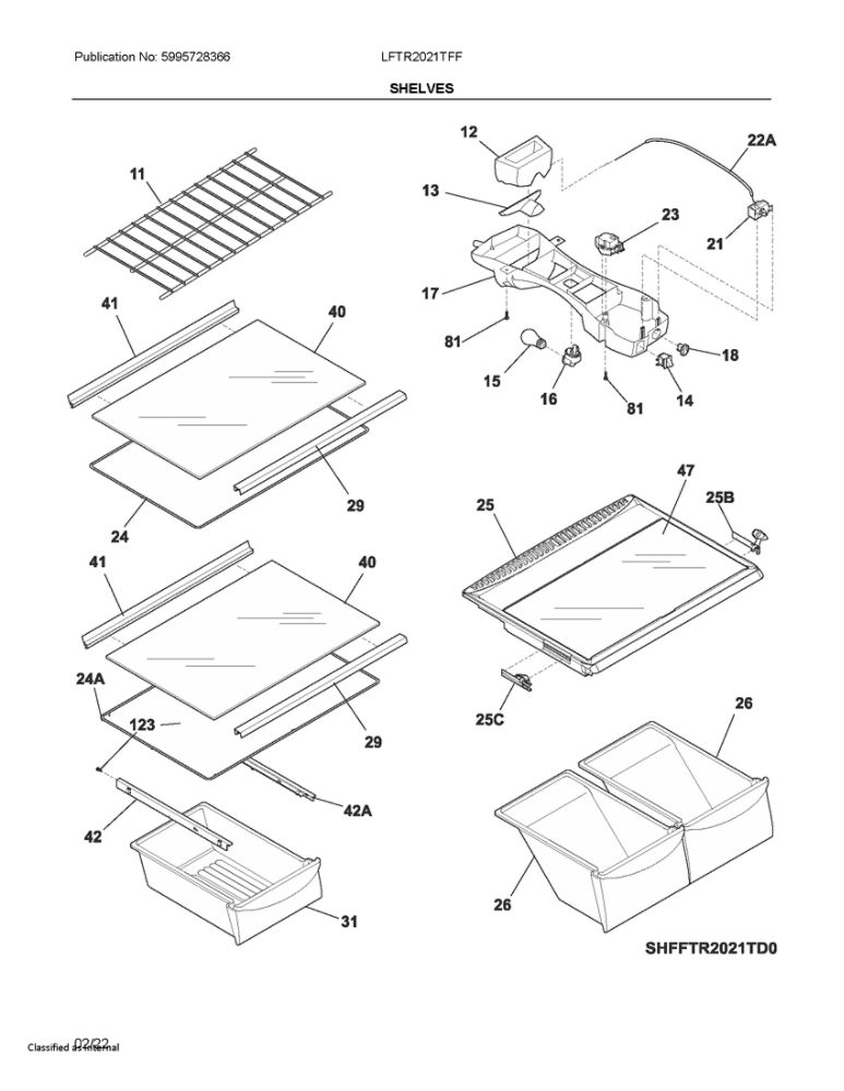 Shelves Diagram and Parts List for LFTR2021TFF  Frigidaire Refrigerator