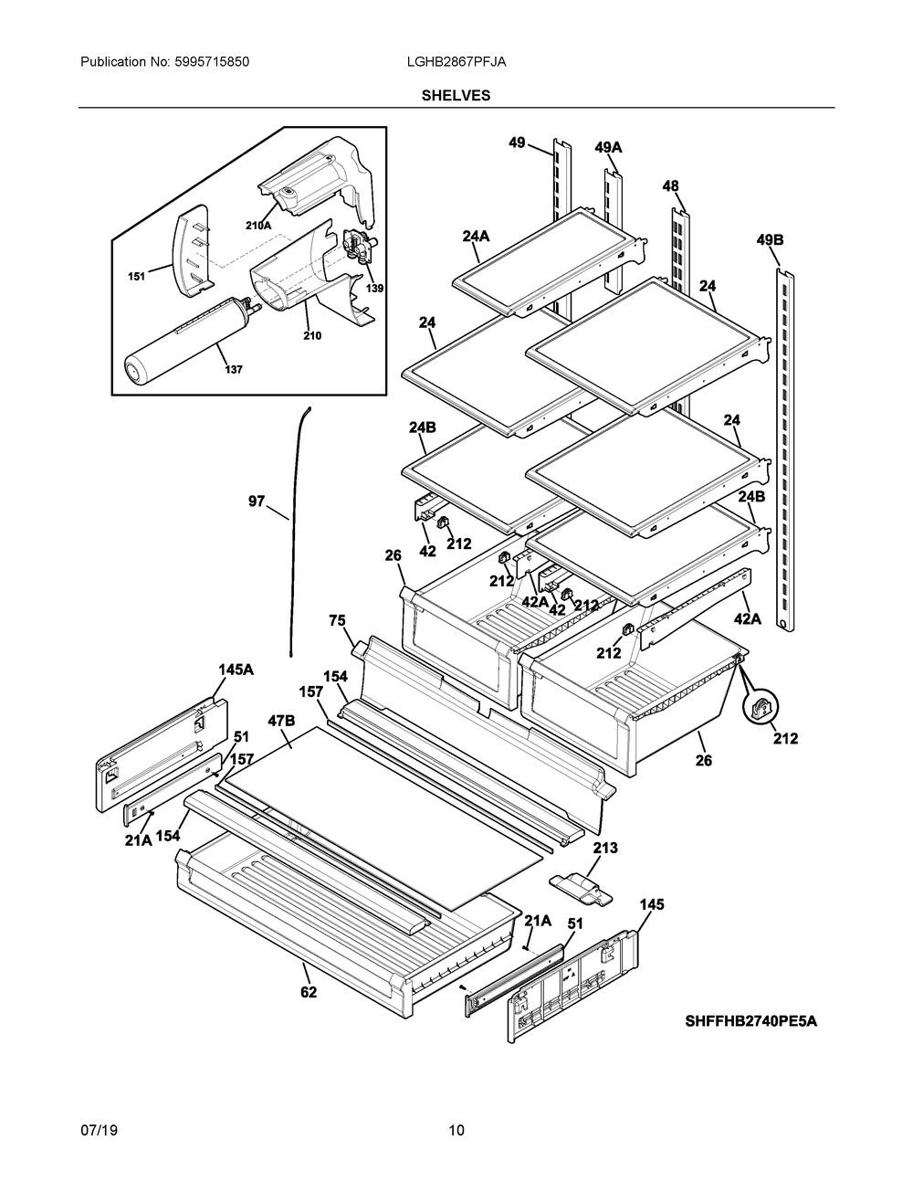 Shelves Diagram and Parts List for LGHB2867PFJA  Frigidaire Refrigerator