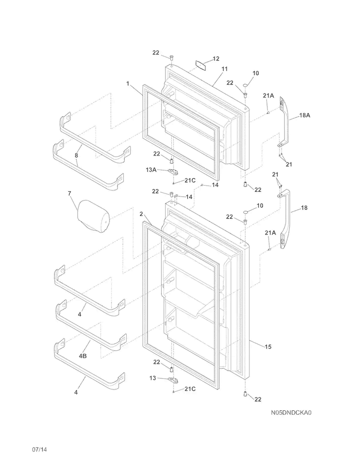 Doors Diagram and Parts List for FFHT1816PS3  Frigidaire Refrigerator