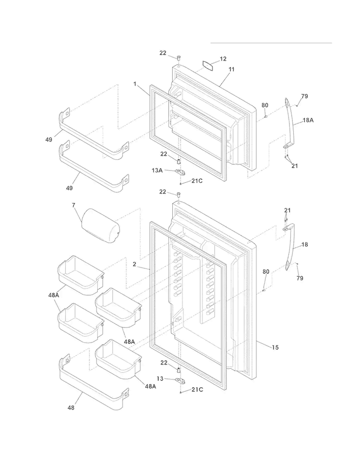 Doors Diagram and Parts List for LGHT1837NF1  Frigidaire Refrigerator