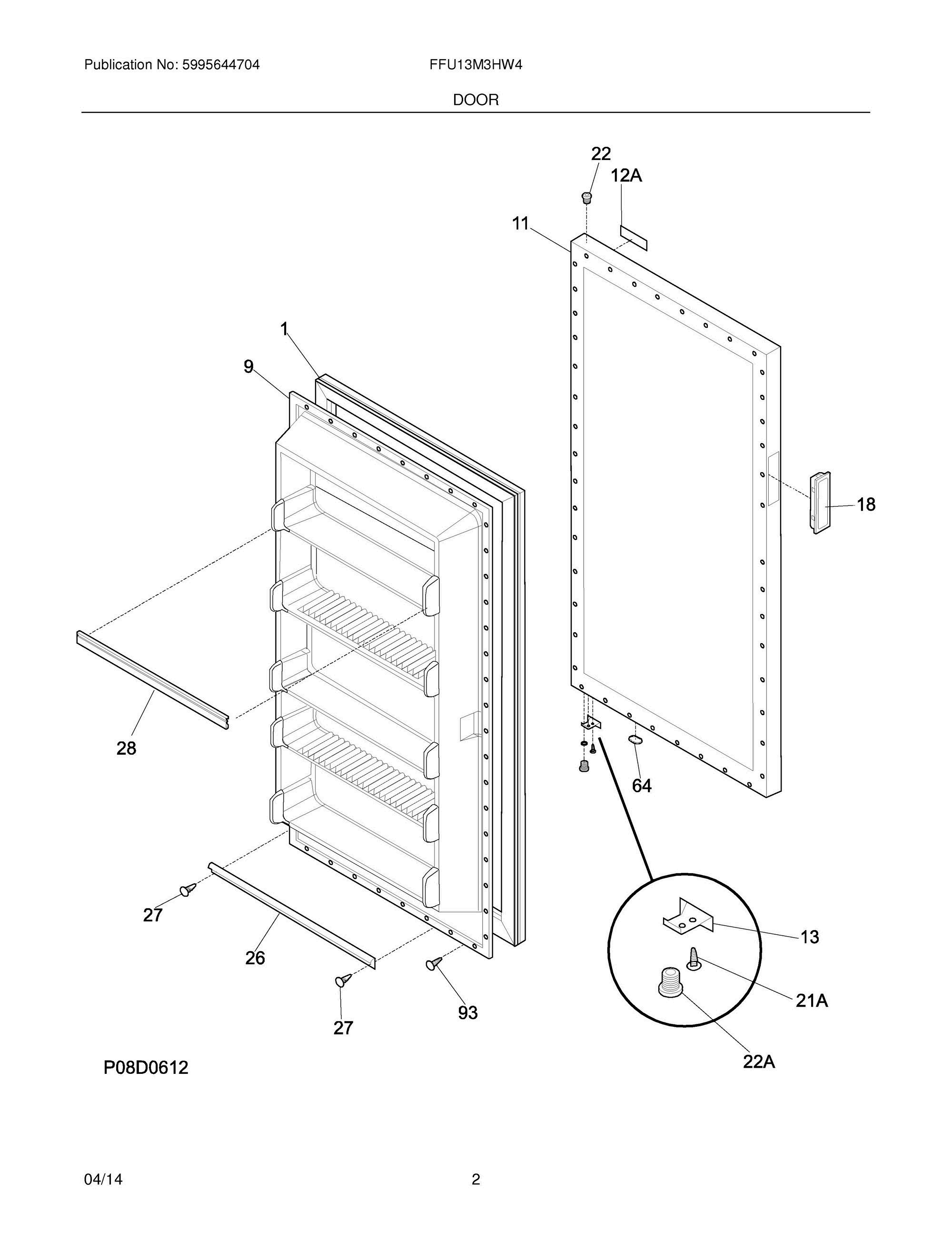 03 - DOOR Diagram and Parts List for FFU13M3HW4  Frigidaire Freezer