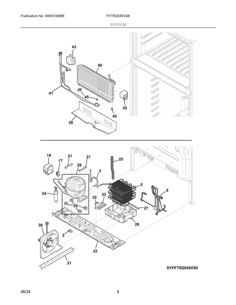System Diagram and Parts List for FFTR2045VS8  Frigidaire Refrigerator