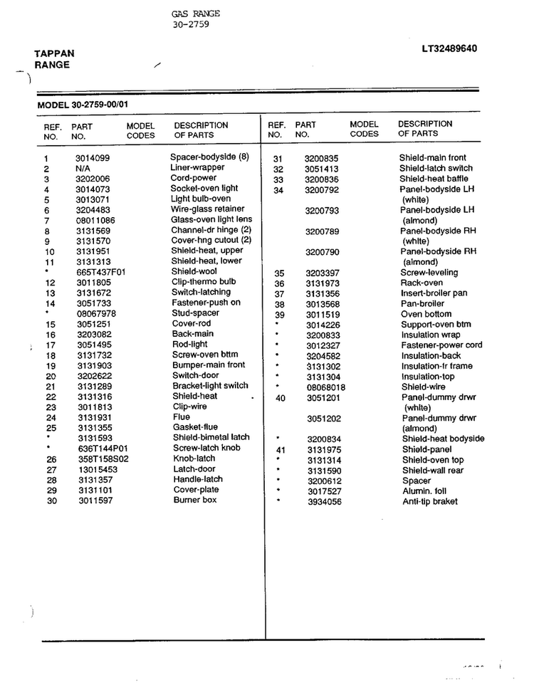 Gas Range Page 6 Diagram and Parts List for 30-2759  Frigidaire Range