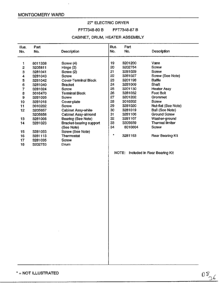 Cabinet, Drum, Heater Assembly Page 2 Diagram and Parts List for 7348B  Frigidaire Dryer