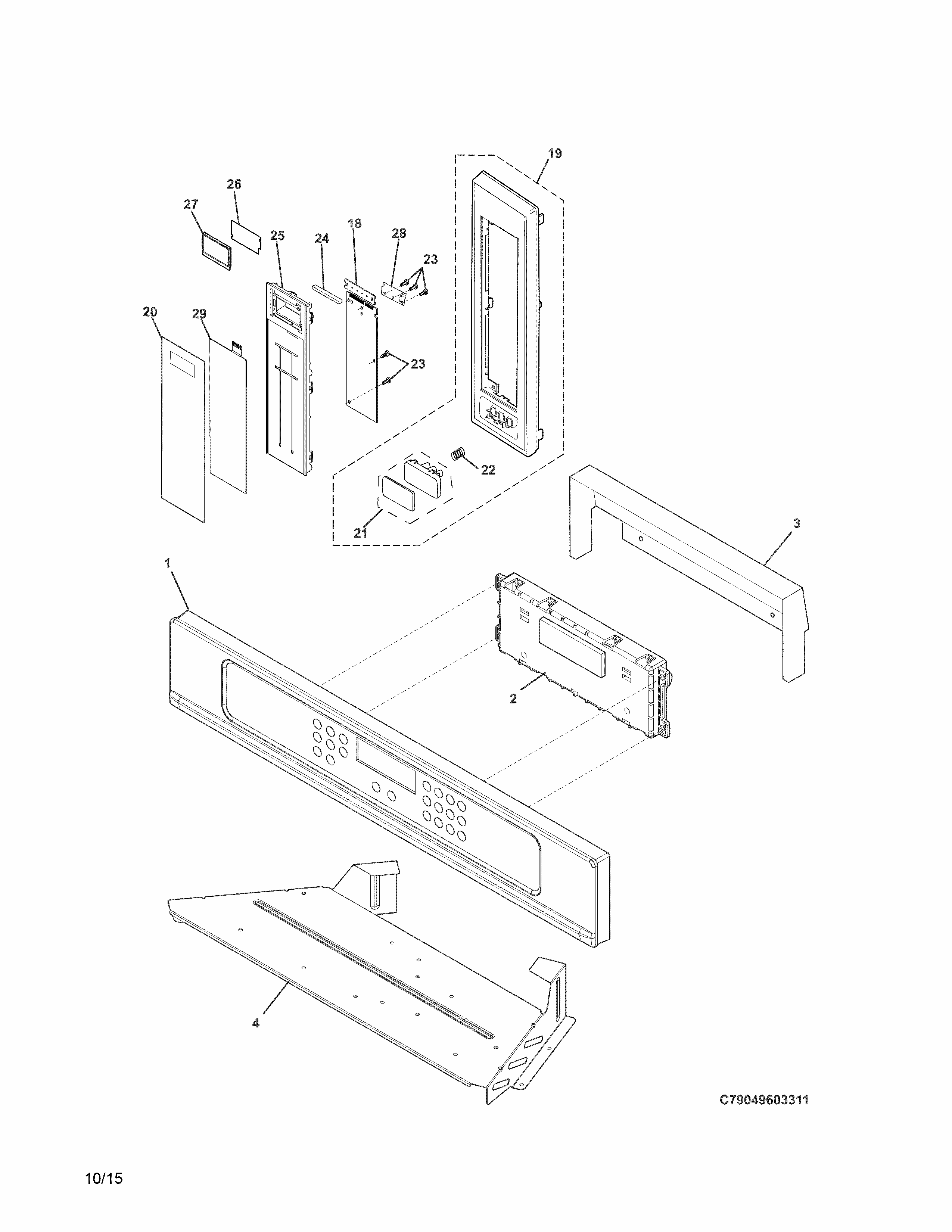 Control Panel Diagram and Parts List for 79049602313  Kenmore Microwave