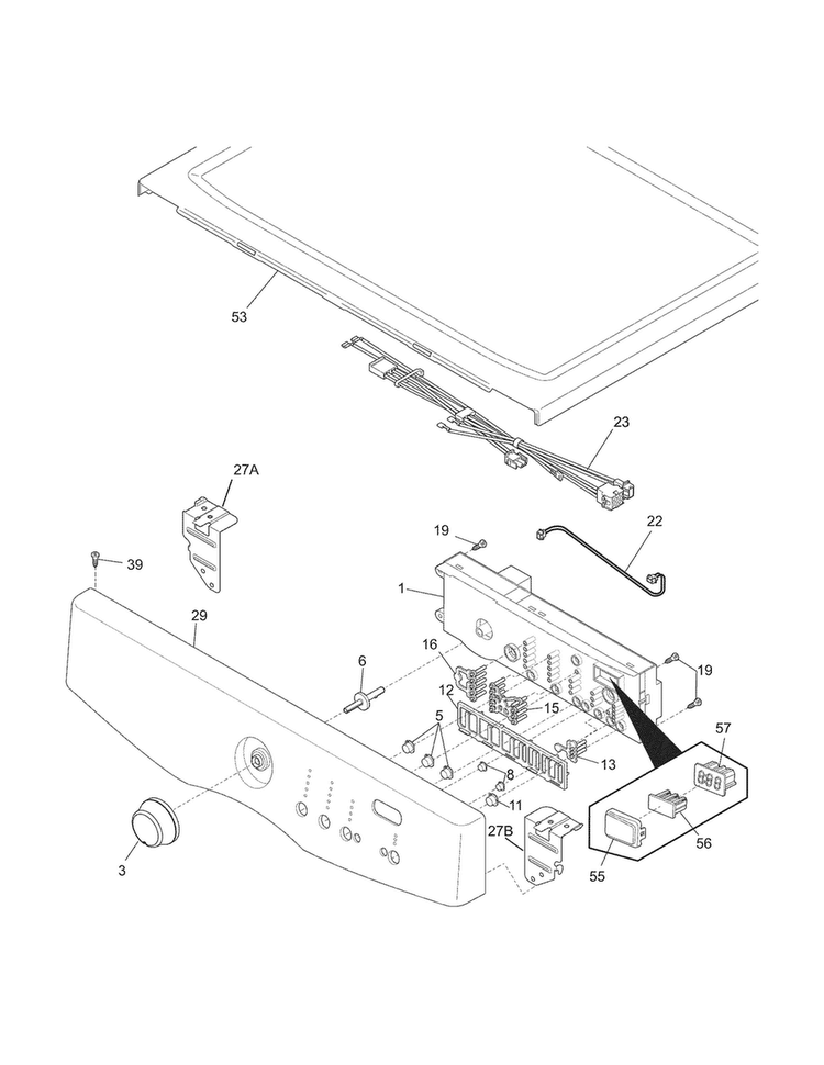 Controls/top Panel Diagram and Parts List for FASG7021NW0  Frigidaire Dryer
