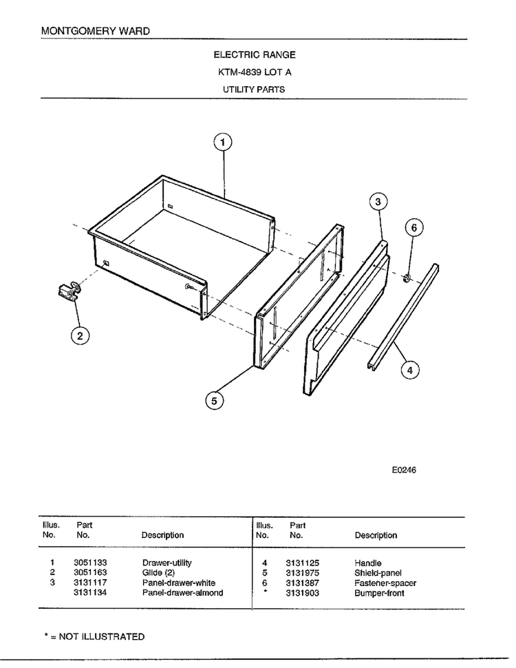 Utility Parts Diagram and Parts List for 4839A  Frigidaire Range