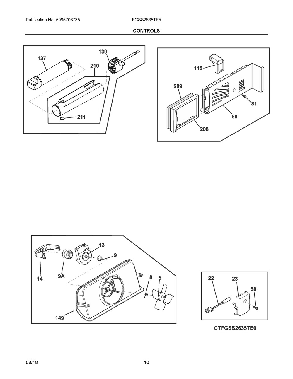 Controls Diagram and Parts List for FGSS2635TF5  Frigidaire Refrigerator